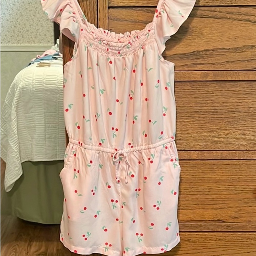 Pink Cherry Print Short Romper